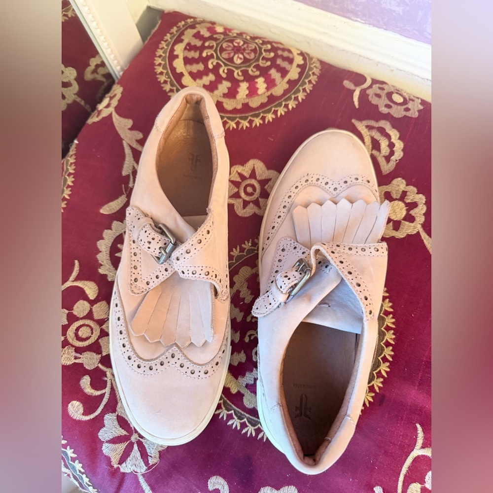 Blush Frye Suede Kiltie Buckle Loafers - Picture 10 of 11